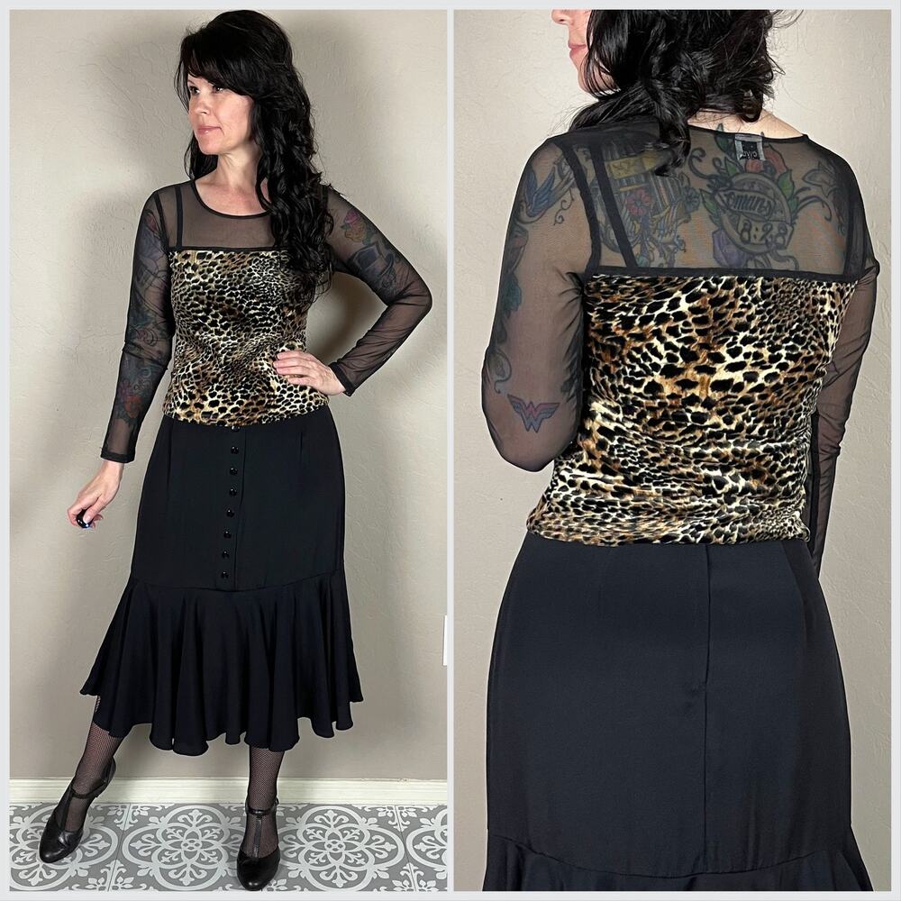 Vintage 1990s Mesh Cheetah Print Long Sleeve Top
